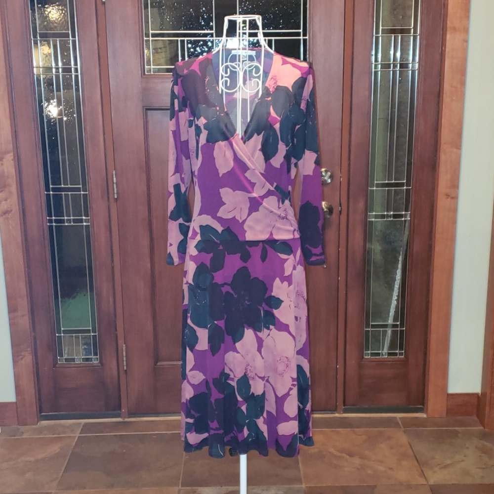 CAbi purple floral pattern slip-on dress
